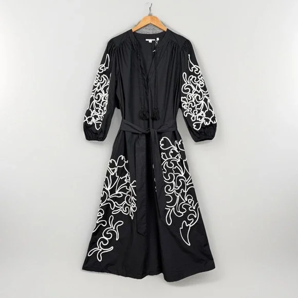 Chicos Maxi Dress Womens 2/12 Popover With Embroidery Pima Cotton Coastal Preppy - Picture 1 of 16